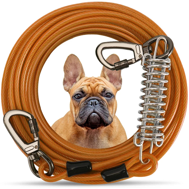 Dog Tie Out Cable Leash with Spring, Double-Headed Steel Wire Rope, Outdoor Dogs Straps, Running Rope for Small Big Dogs