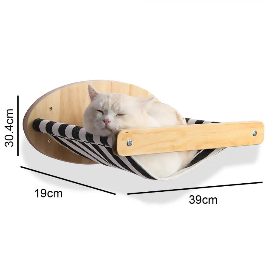 Cat Wall Mounted Solid Wooden Furniture Climbing Ladder and Cat Hammock with Scratching Post for Activity Indoor Cats Perches