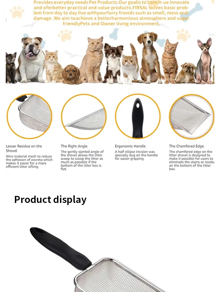Fine Hole Cat Litter Scoop Pet Products Stainless Steel Scoop For Small Cat Litter Pet Feces Cleaning Filter Scoop