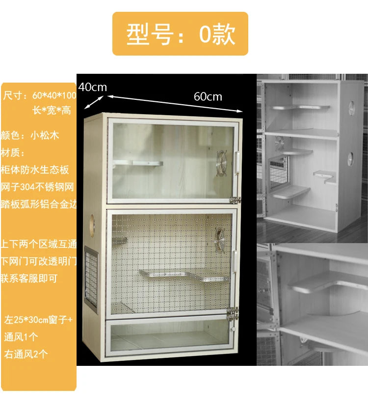 Squirrel Dragon Cat Dog Cat Iron Cage Wooden Cabinet Cage Ecological Board Ice Nest Stainless Steel Net Villa Non-acrylic Cage