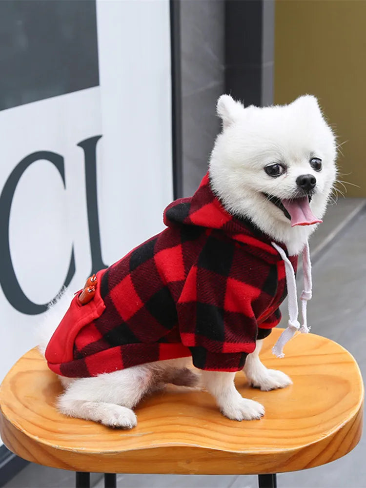 Plaid Dog Hoodie Pet Dog Clothes Sweaters With Hat And Pocket Design Autumn Winter Windproof Dog Clothing For Small Medium Dog
