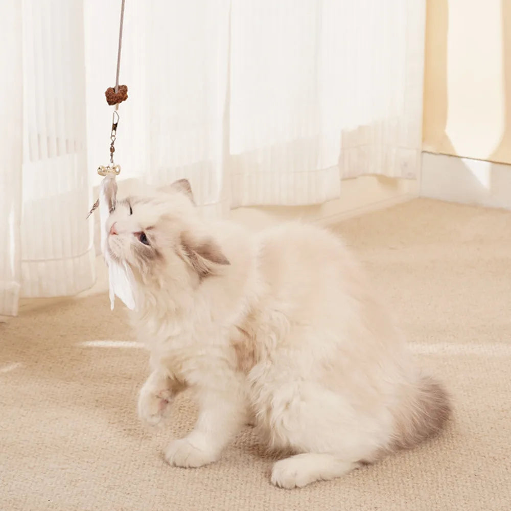 Cat Toy Interactive Cats Leak Food Feather Toys with Bell Hanging Door Scratch Rope Pets Food Feeder Dispenser Kitten Catnip Toy