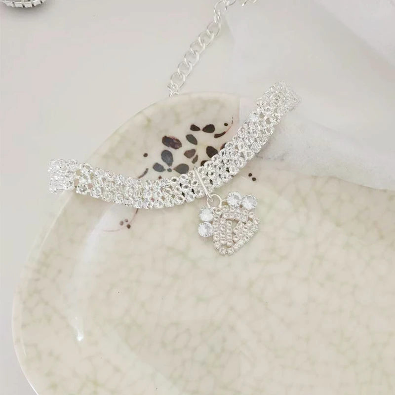 Fancy Summer Pet Dog Collars Alloy Rose Gold Zircon Footprint Pendant Necklace for Cats Luxury Designer Pet Neck Accessories