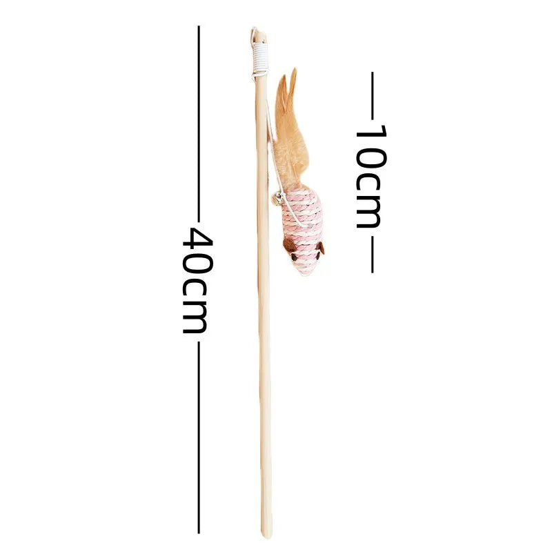Cat Toy Cat Teaser Sticks Wooden Pole Tease Cat Stick Mouse Bell Tease Cat Stick Cat Self Hi Interactive Cat Toy