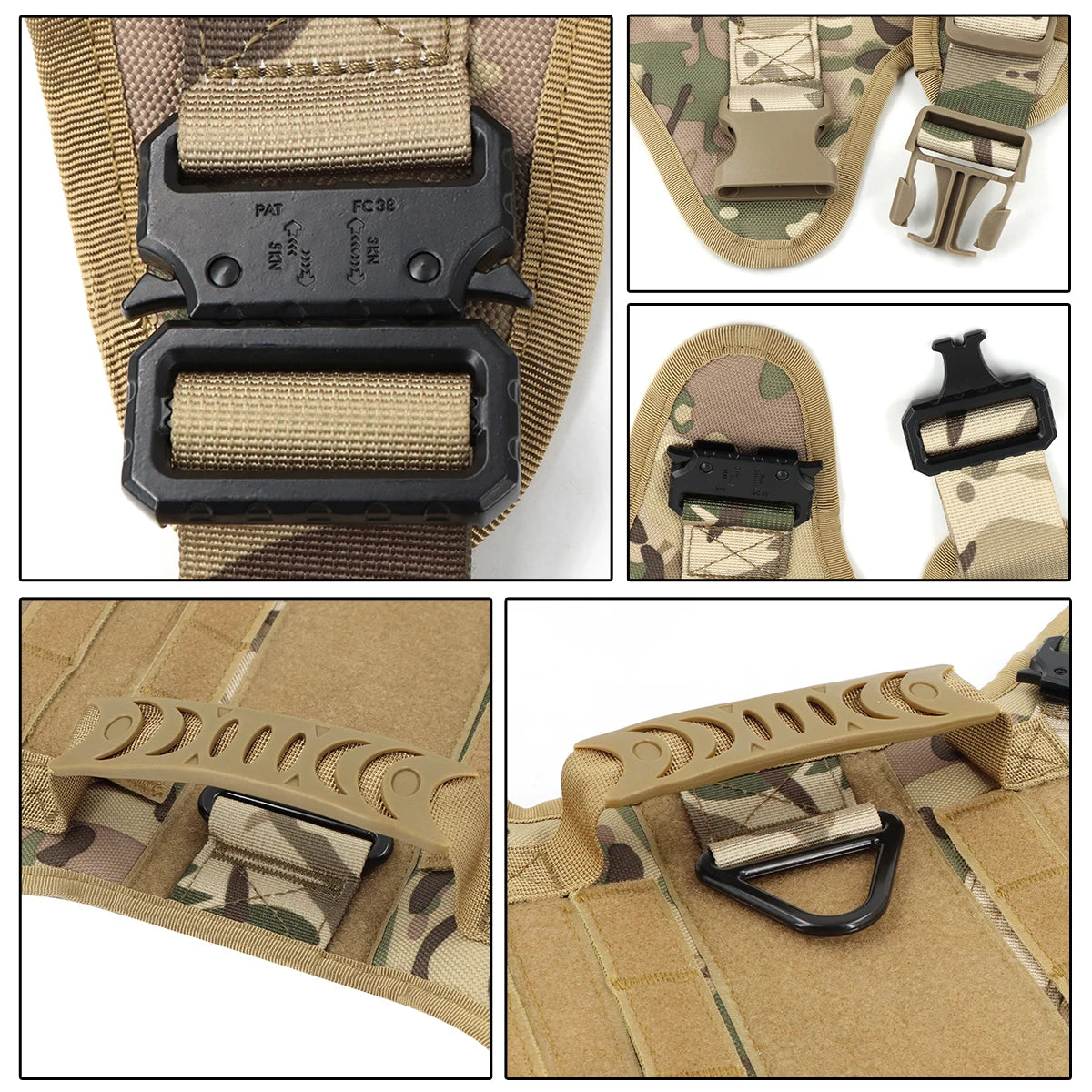Large Dog Harness Collar Leash Molle Pouch Tactical Patches No-Pull Service Dog Harness Set for Small Medium Dog Training