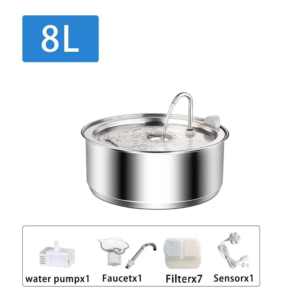 8L Large capacity stainless steel water dispenser with Sensor for dogs cats,Dog water fountain,Dog Cat Pet Water Feeder Bowl