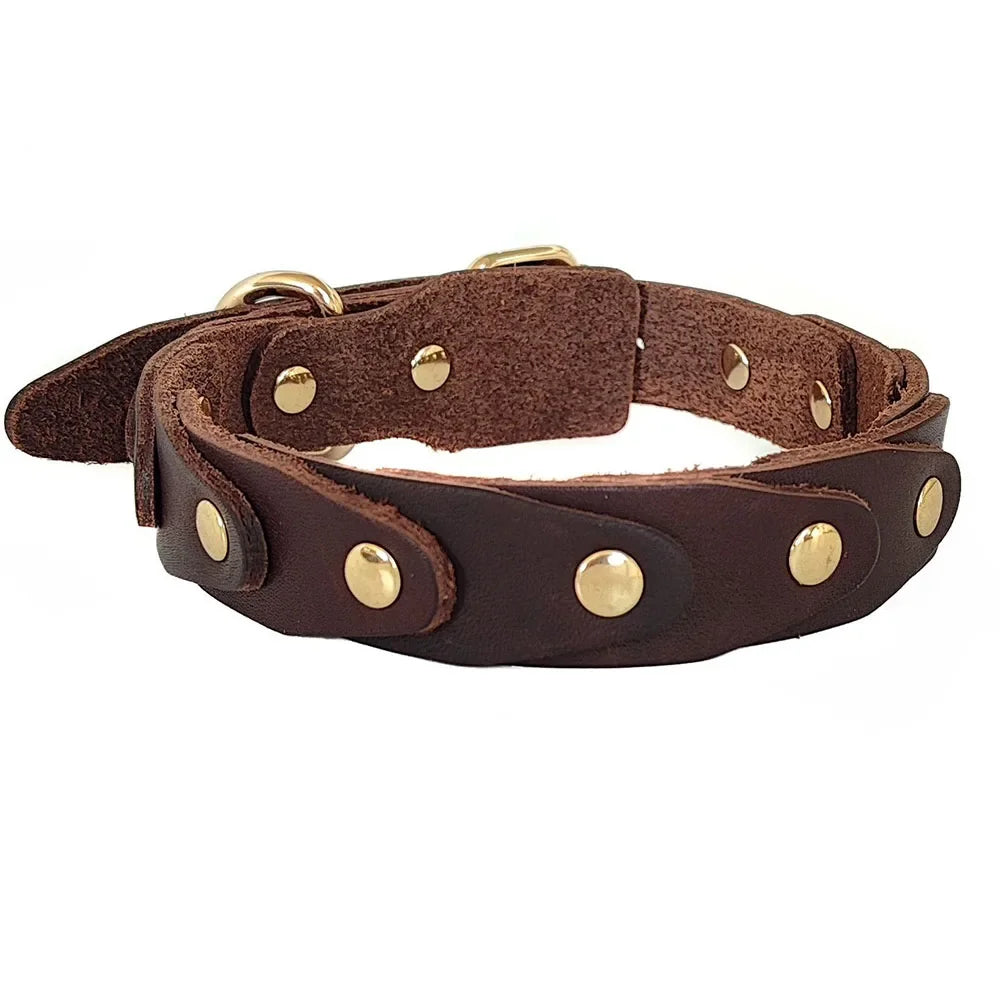 Real Leather Dog Collar Genuine Leather Buckle Connection Collar Durable for French Bulldog Schnauzer Border Collie Pet Collar