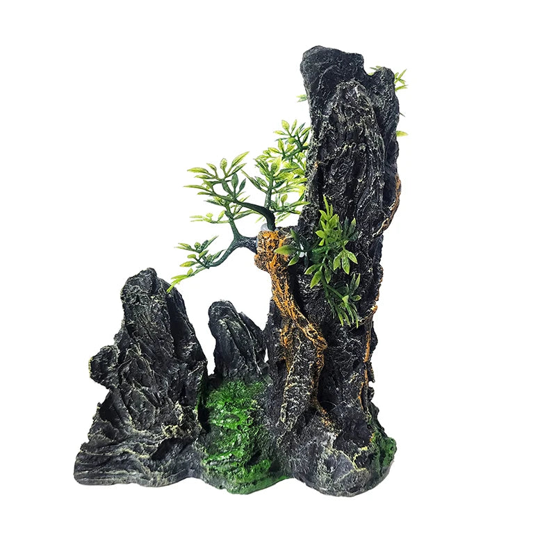 Resin Aquarium Rockery Mountain Decoration Artificial View Rock Cave Stone Tree Fish Tank Ornament Pet Supplies Home Decor