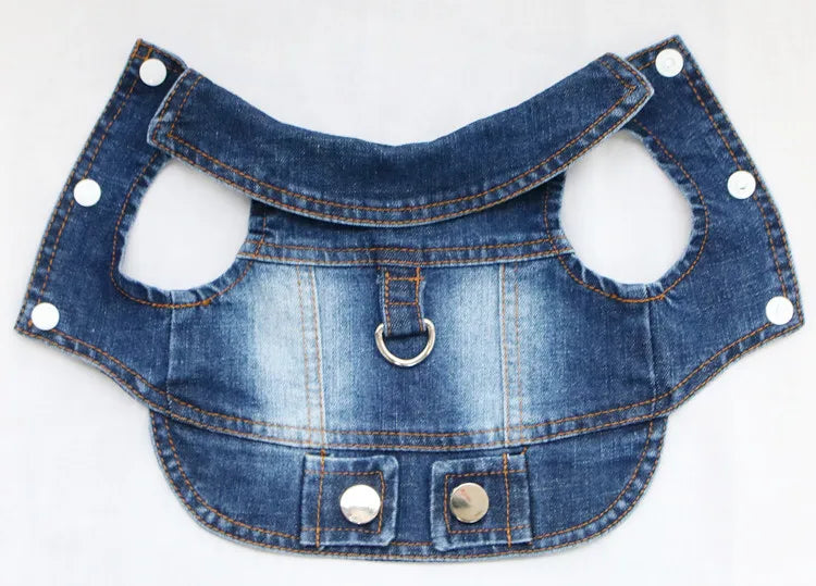 Dark Washed Dog Denim Jacket for Small Medium Dogs, Puppy Sleeveless Jeans Coat with D Ring Chihuahua Yorkie Clothes Pet Apparel