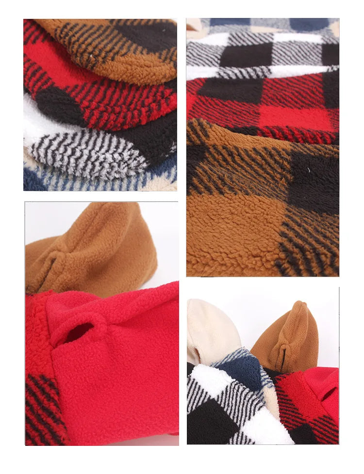 Plaid Dog Hoodie Christmas Pet Clothes Fleece Sweater with Leash Hole for Small Medium Dogs, Soft Winter Warm Dog Sweatshirt