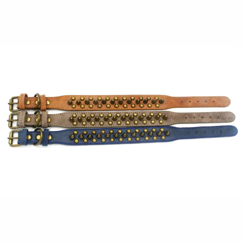 Bronze Spiked Studded Leather Dog Collars For Small Medium Large Dogs Pet Spike Collar Rivets Anti-Bite Pet Products Neck Strap