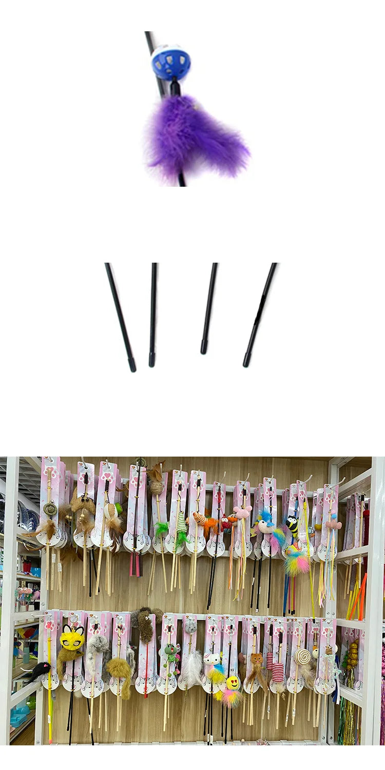 Cat Toy Cat Teaser Sticks Black Pole Plastic Bell Ball Cat Teaser Stick Model Cat Teaser Stick With Built-in Cat Toy