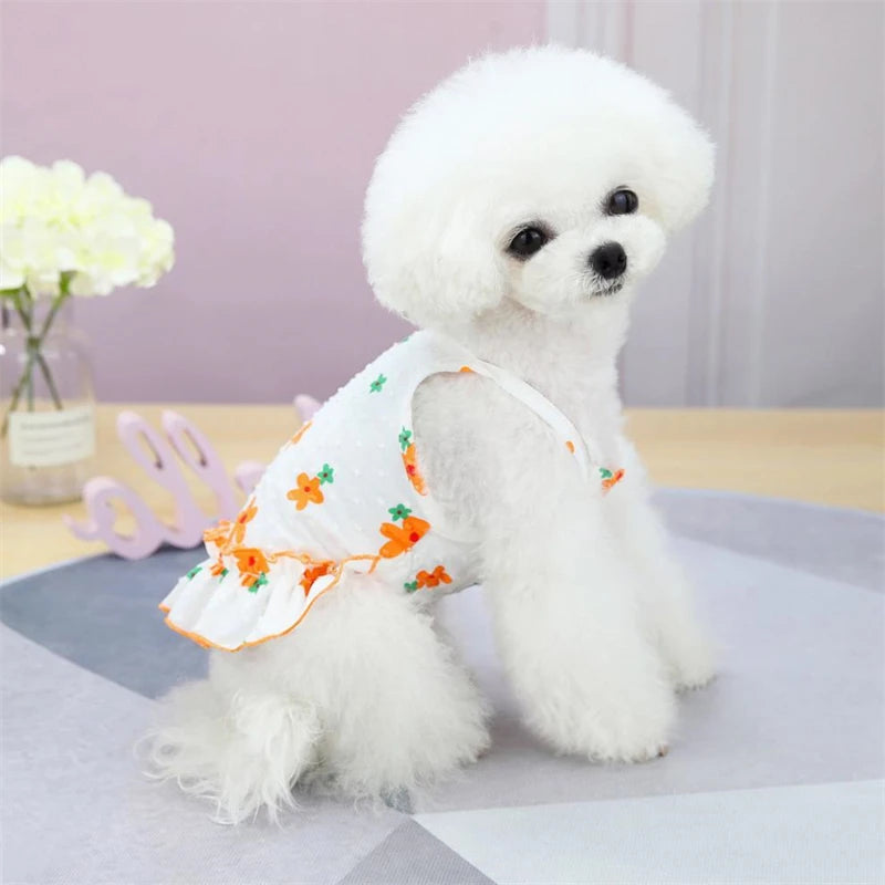 Cartoon Floral Summer Dress for Dogs Chihuahua Puppy Vest One Piece Pet Supplies Spring Female Sphinx Cat Luxury Dog Clothes