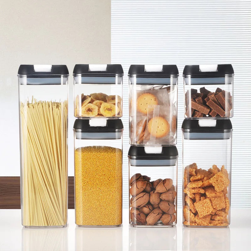 7pcs/set Food Storage Containers Plastic with Lids Kitchen Storage for Rice Sugar Flour Pasta Cereal Storage Containers