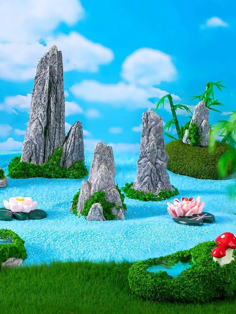 Simulated Moss Small Rockery Aquarium Ornaments Decoration Artificial Resin Pool for fish Tank Creative Ornament Background Home