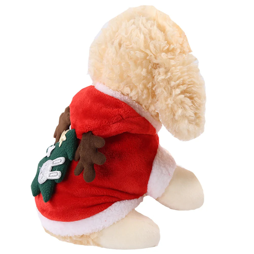 Christmas Dog Clothes Hoodie Pet Dog Sweater Flannel Antlers Scarf Winter Warm Small Dog Outfit Cat Hooded Clothing Costume Coat