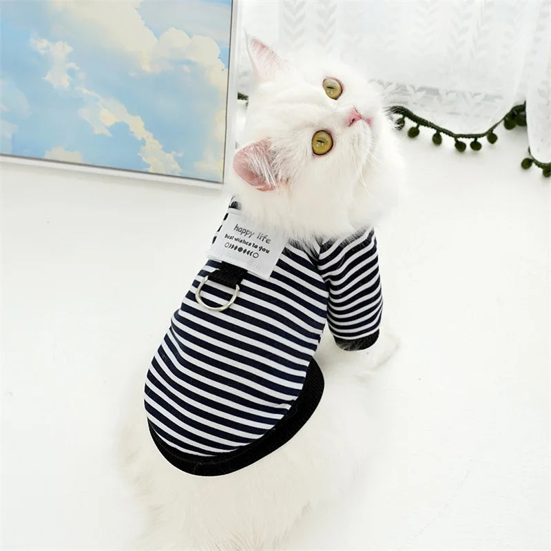 Dog Cat Hoodies with Tractional, Autumn Winter Stripe Sweatshirt Dog Clothes for Small Medium Dogs Cats Puppy Pullover Coat