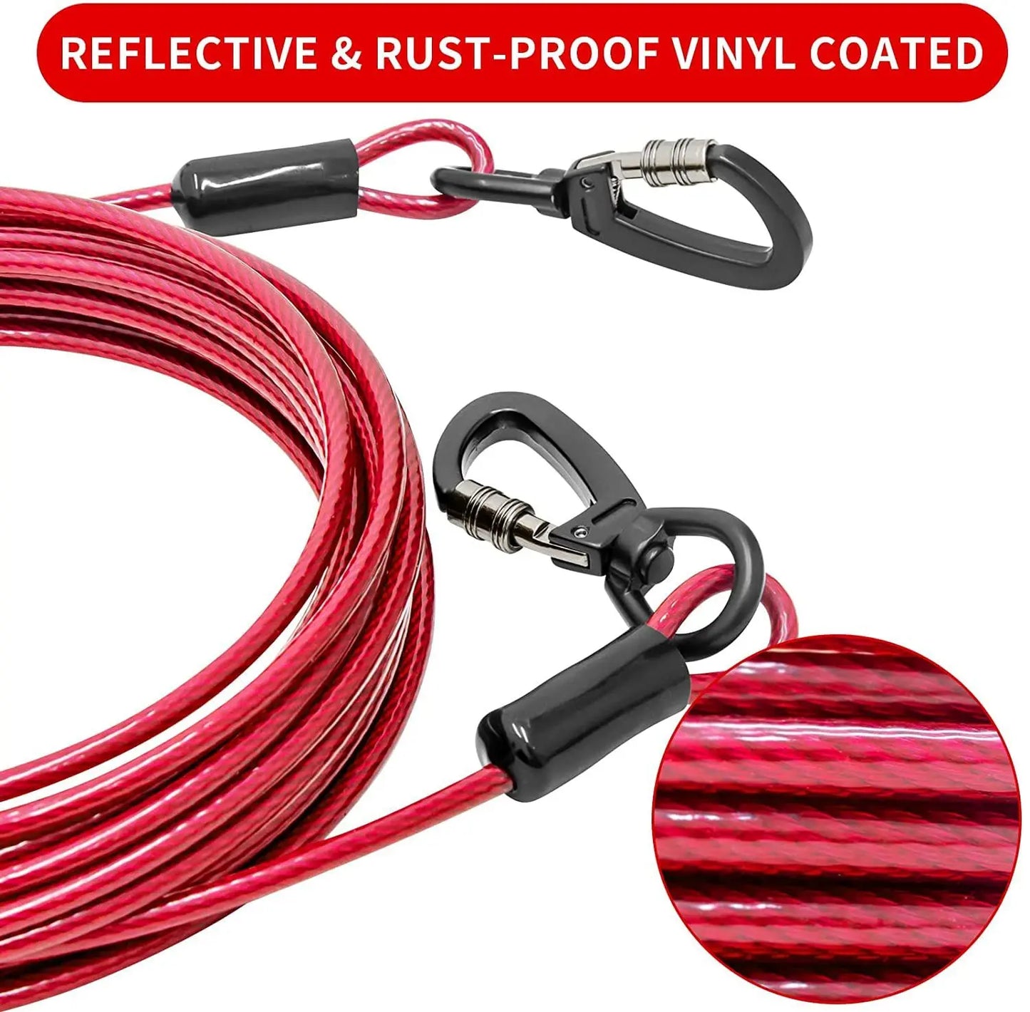 Long Tie Out Cable Dog Leash Heavy Duty Large Dog Run Cable Up to 250 Pounds Durable Big Clip for Pets Running in Outdoor Yard
