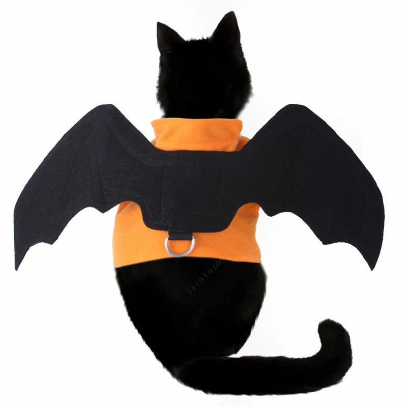 Fancy Cat Clothing Dark Elf Vampire Bat Halloween Black Dress With Bells Cosplay Lifelike Wings High Quality Christmas Costume