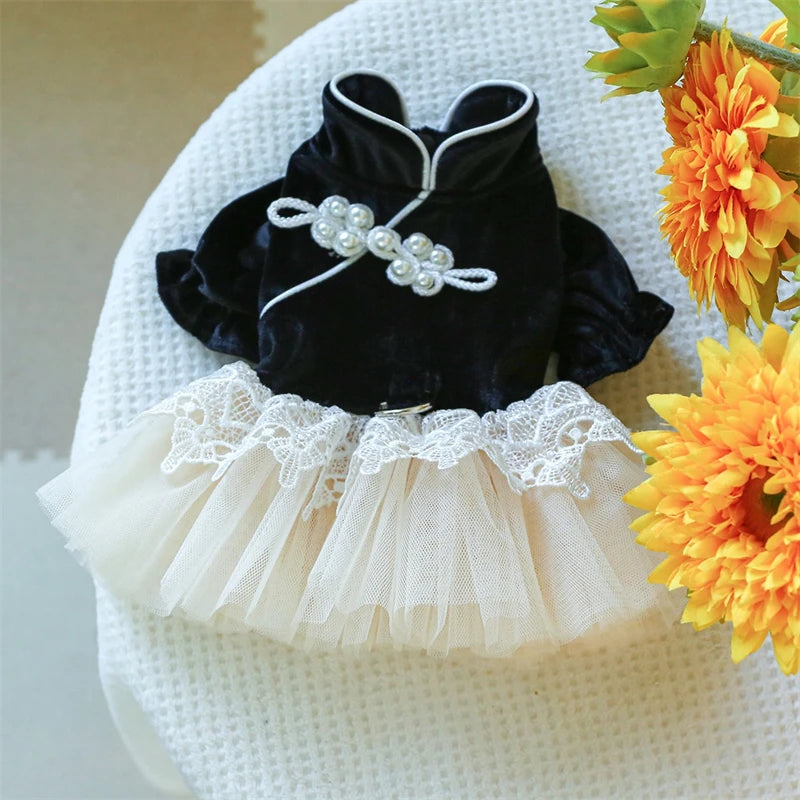 Sweet Princess Female Puppy Summer Clothes Wedding Party Dress for Dogs White Lace French Bulldog Small Medium Pet Cat Clothing