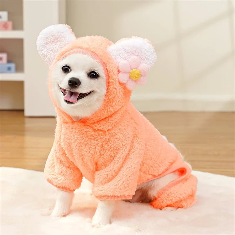 Soft Flannel Pet Dog Clothes Light Blue Solid Flower Winter Overalls for Cats New Year Cosplay Chihuahua Coat Kitten Sweatshirts