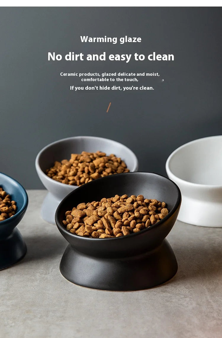 Ceramic bowl, cat bowl, dog bowl, pet bowl, slanted mouth, high foot protection, cervical spine, dog, cat, food bowl, pet suppli