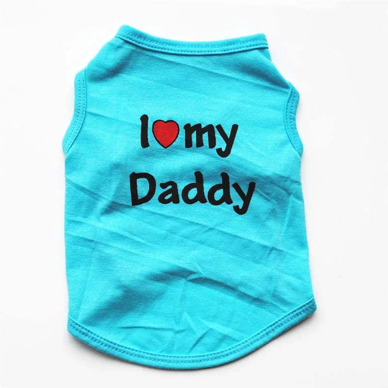 Small Dog Clothes Soft Cotton Puppy Shirt Classic Daddy Mommy Printed T-shirt Pet Vest Clothing for Cats Chihuahua Dog Apparel