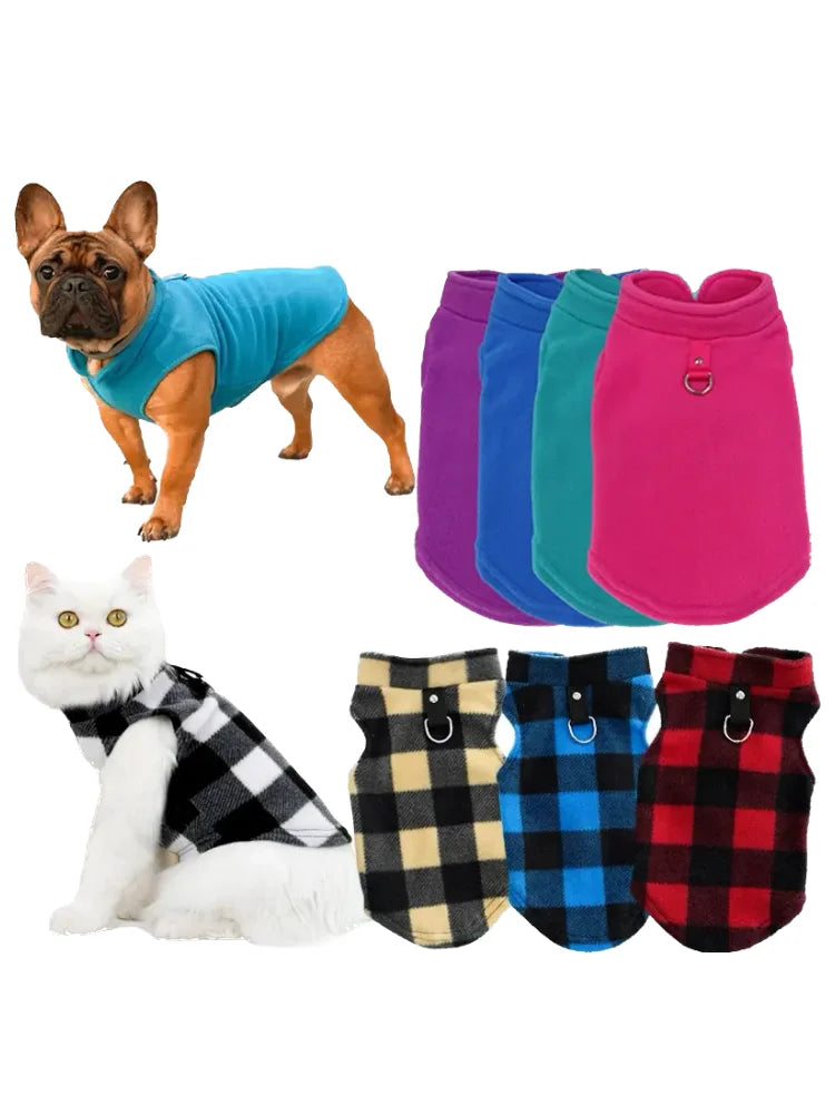 Spring Autumn Vintage Plaid Warm Fleece Pet Dog Cat Clothes Autumn Winter Thickened Vest Coat Small Medium Costume Traction Ring