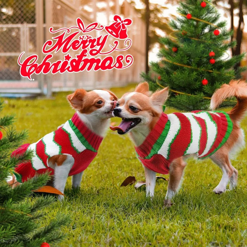 Striped Dog Sweater Dress Winter Knitted Pet Dog Skirt Puppy Coat Dog Warm Clothes Labrador Jacket Costume for Small Large Dogs