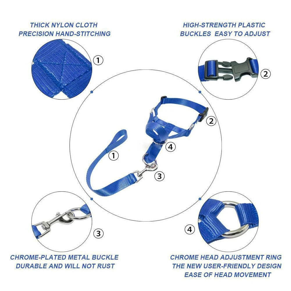 Nylon Dog Muzzle for Small Medium Large Dogs Adjustable Anti Barking Biting , Control Pet Leader Dog Head Collar Halter Leash
