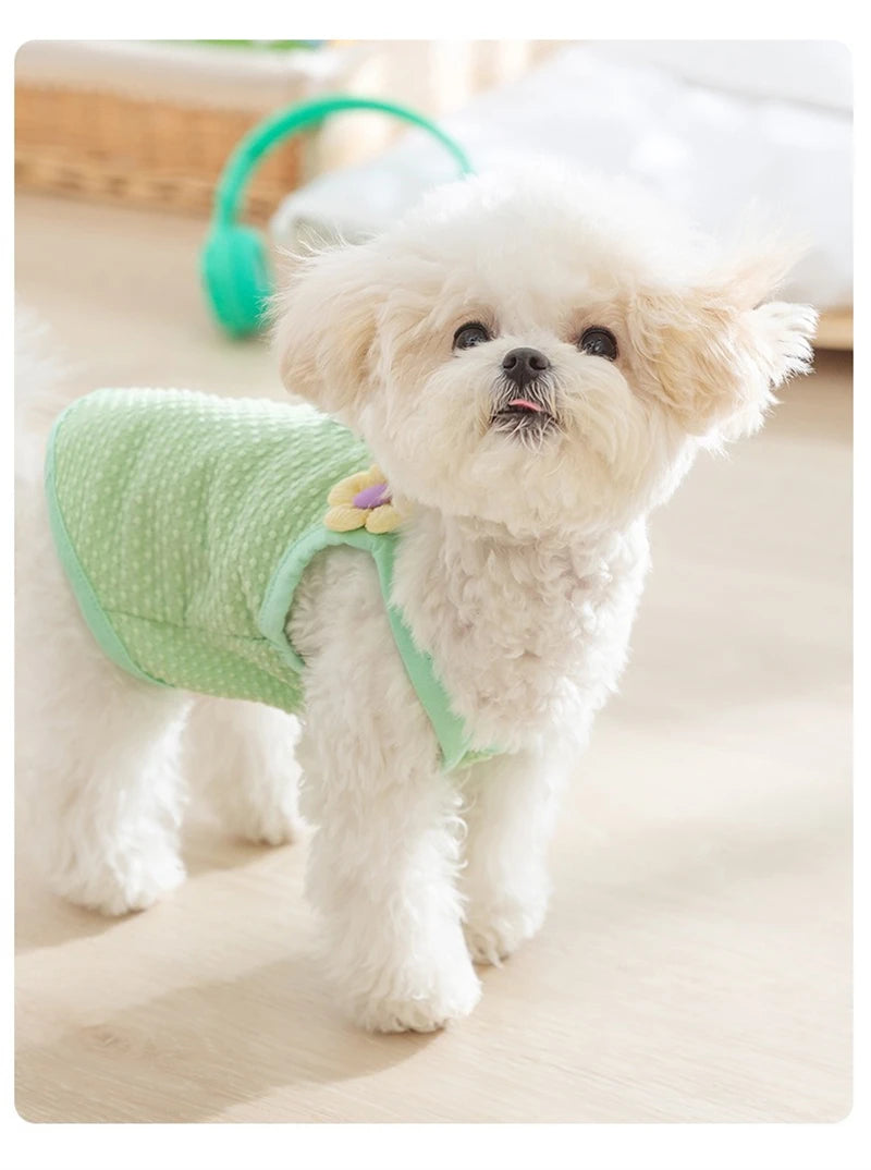 Sweet Flower Decorate Puppy Summer Clothes Breathable Unisex Small Chihuahua Pet Cat Vest Walking Leash T Shirt for York Dogs