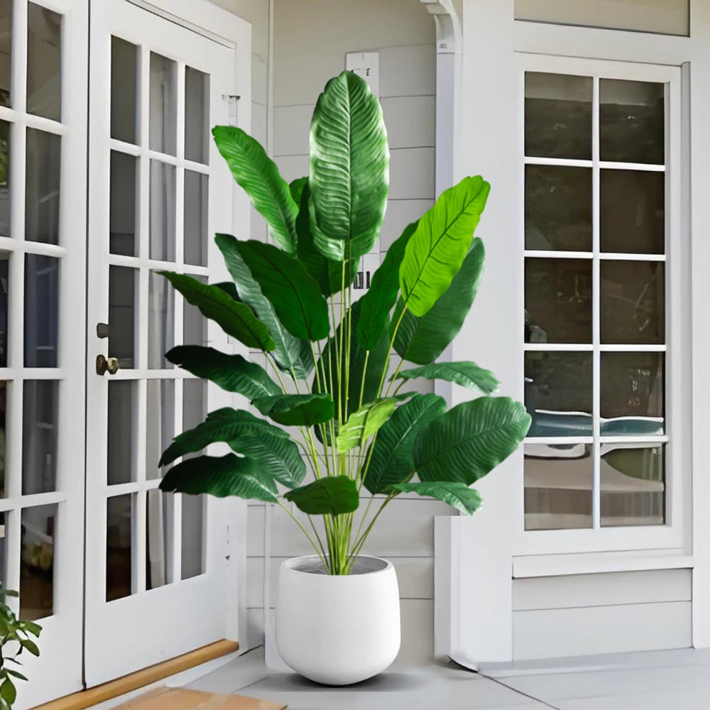 85-115cm Large Artificial Plants Bird of Paradise Tree Tropical Fake Banana Leaves Plastic Palm Plants for Home Garden Decor