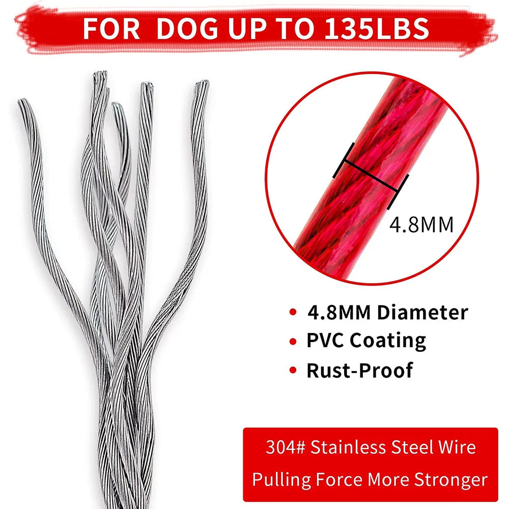 Pet Dog Tie Out Cable for Dogs Up to 125 Pounds 3m 5m 10m Outdoor Dog Steel Cable with Strong Big Hook Stainless Steel Dog Leash
