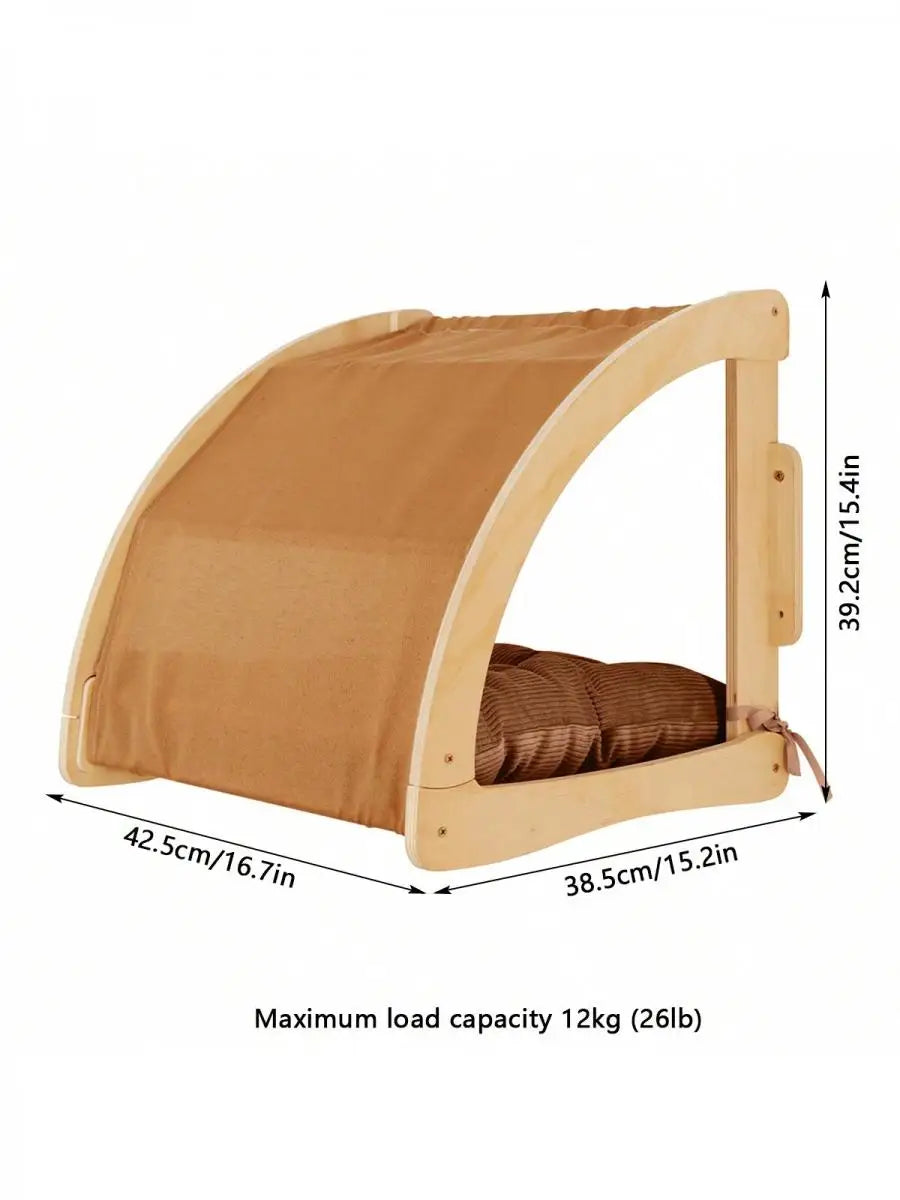 1 Piece Wooden Cat Wall Mounted House or Hammock with Climbing Ladder and Scratching Post for Kitten Playing and Sleeping