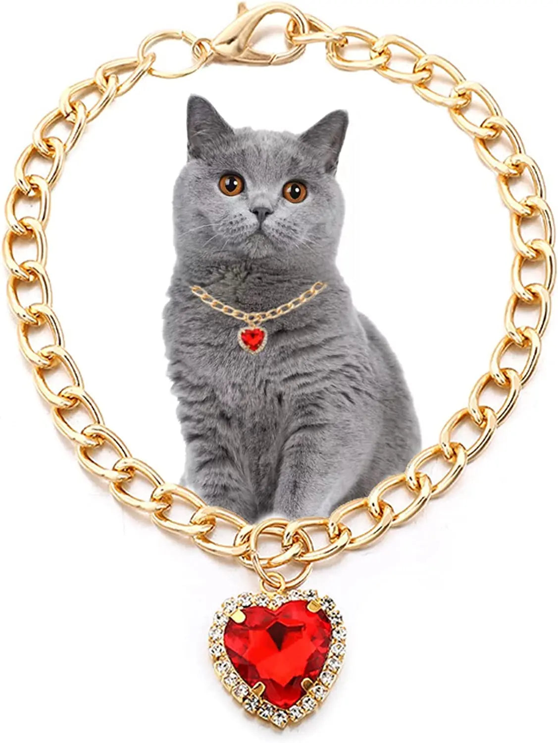 Luxury Dog Cat Necklace Jewelry with Heart Diamond Pendant Design Gold Chain Collar Pet Wedding Birthday Costume Accessories