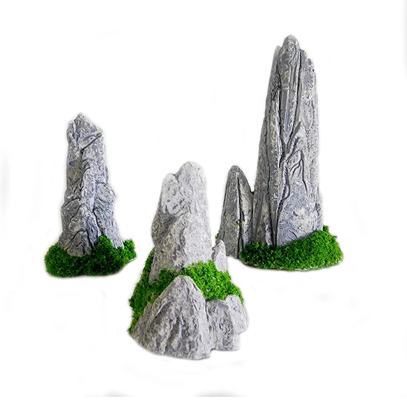 Simulated Moss Small Rockery Aquarium Ornaments Decoration Artificial Resin Pool for fish Tank Creative Ornament Background Home