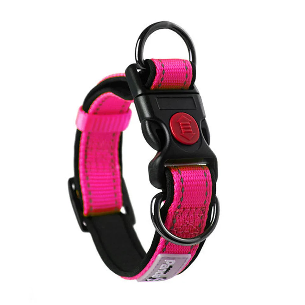 Adjustable Dog Collar Comfortable Soft Foam Padded Reflective Nylon Dog Collar with Double D Rings for Small Medium Large Dogs