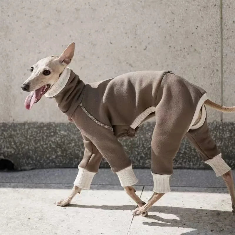 Whippet Greyhound Clothes Dog Winter Warm Pajamas Onesie Turtleneck Jumpsuit Four-Leg Rompers Long Sleeve for Medium Large Dogs