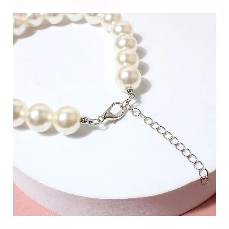 Luxury Dog Pearl Necklace Adjustable Puppy Pet Collar Jewelry Accessories for Small Medium Large Dogs Beagle Yorkie Chihuahua