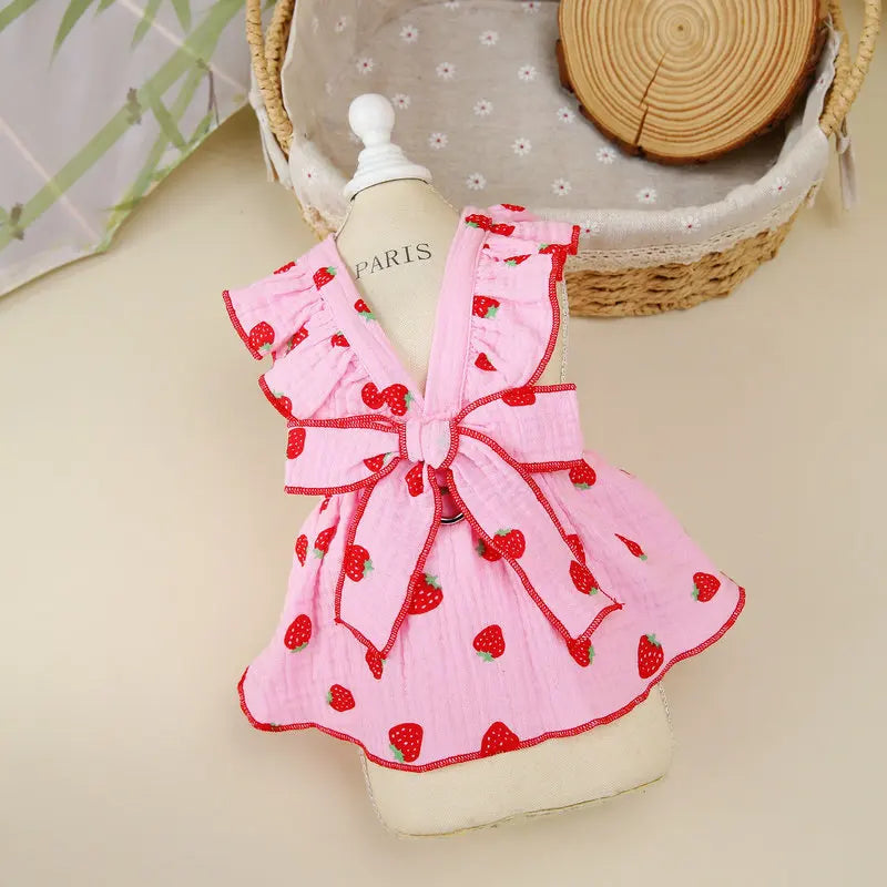Summer Dog Strawberry Skirt Luxury Vest Suspender Dress Cooling Shirt for Bichon Chihuahua - Dog Outfit Summer Clothing