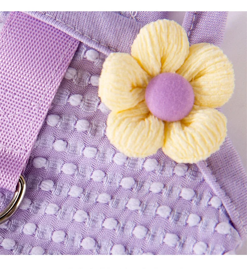 Sweet Flower Decorate Puppy Summer Clothes Breathable Unisex Small Chihuahua Pet Cat Vest Walking Leash T Shirt for York Dogs