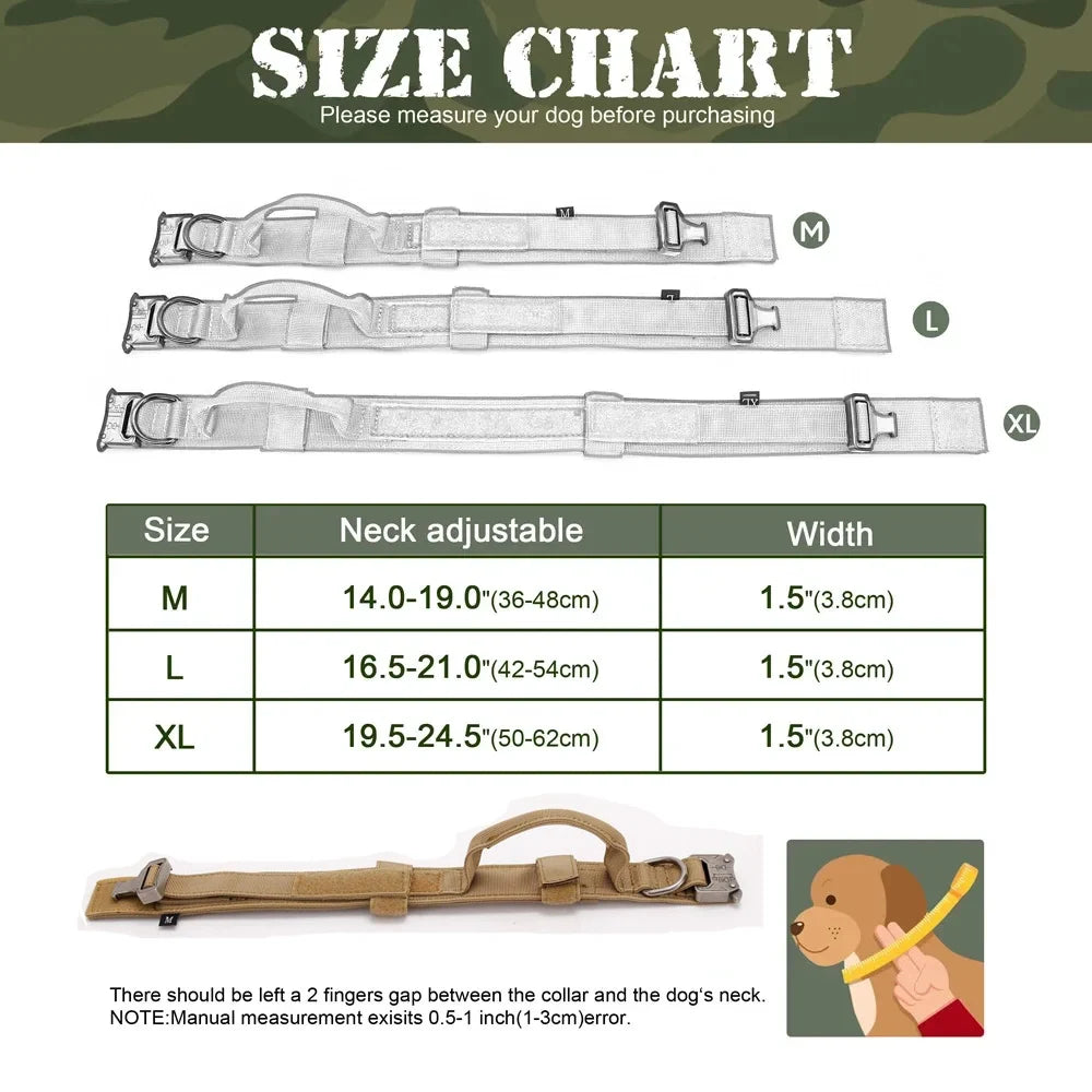 Large Dog Tactical Collar, Soft Padded Adjustable Heavy Duty Military Dog Collar with Control Handle for Medium Large Dogs