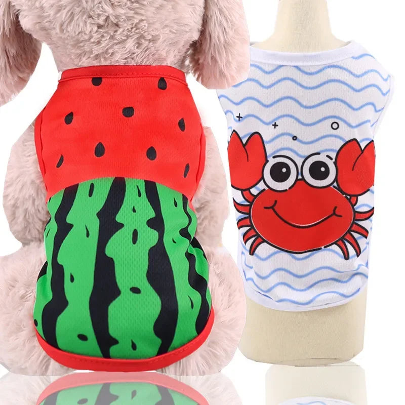 Summer Small Dog Shirt Clothes Vest Down Jacket Cartoon Cute Chihuahua Tshirt Puppy Yorkshire Terrier Puppy Bulldog Ropa Perro