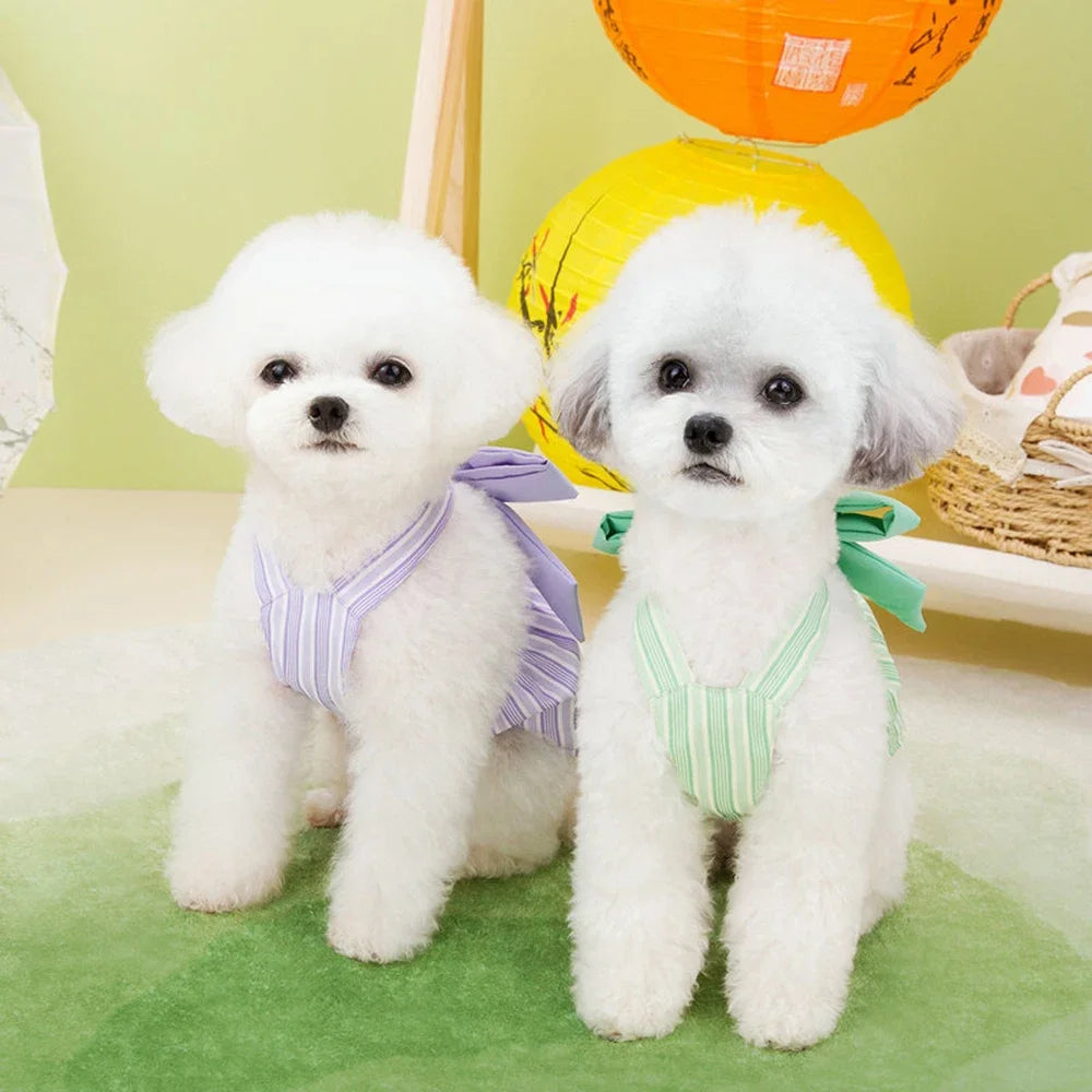 Summer Puppy Dog Skirt Dress with Buckle Sweet Stripe Pet Clothes for Small Dogs Pinscher Maltese mascotas Dresses disfraz perro