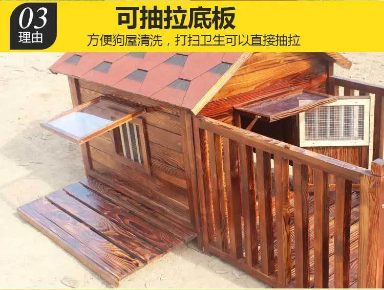 Outdoor Dog House Solid Wood Waterproof Large Dog Golden Retriever Kennel Rainproof Kennel Pet Villa Summer Outdoor Dog House