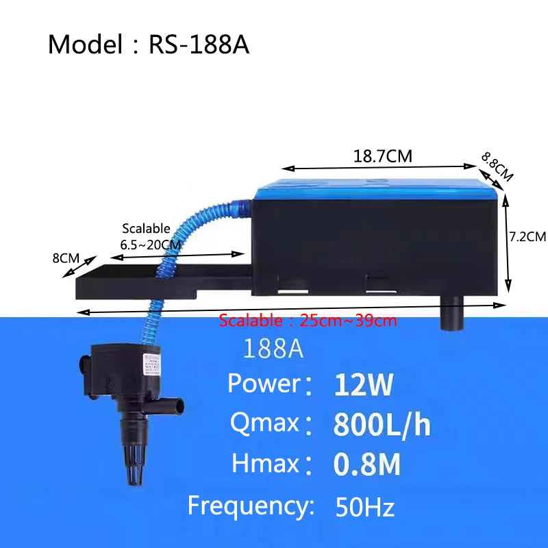 3in1 Top Filter Box Aquarium Submersible Pump Fish Tank Upper Filter Belt Filter Box Oxygenation Filtration System Accessories