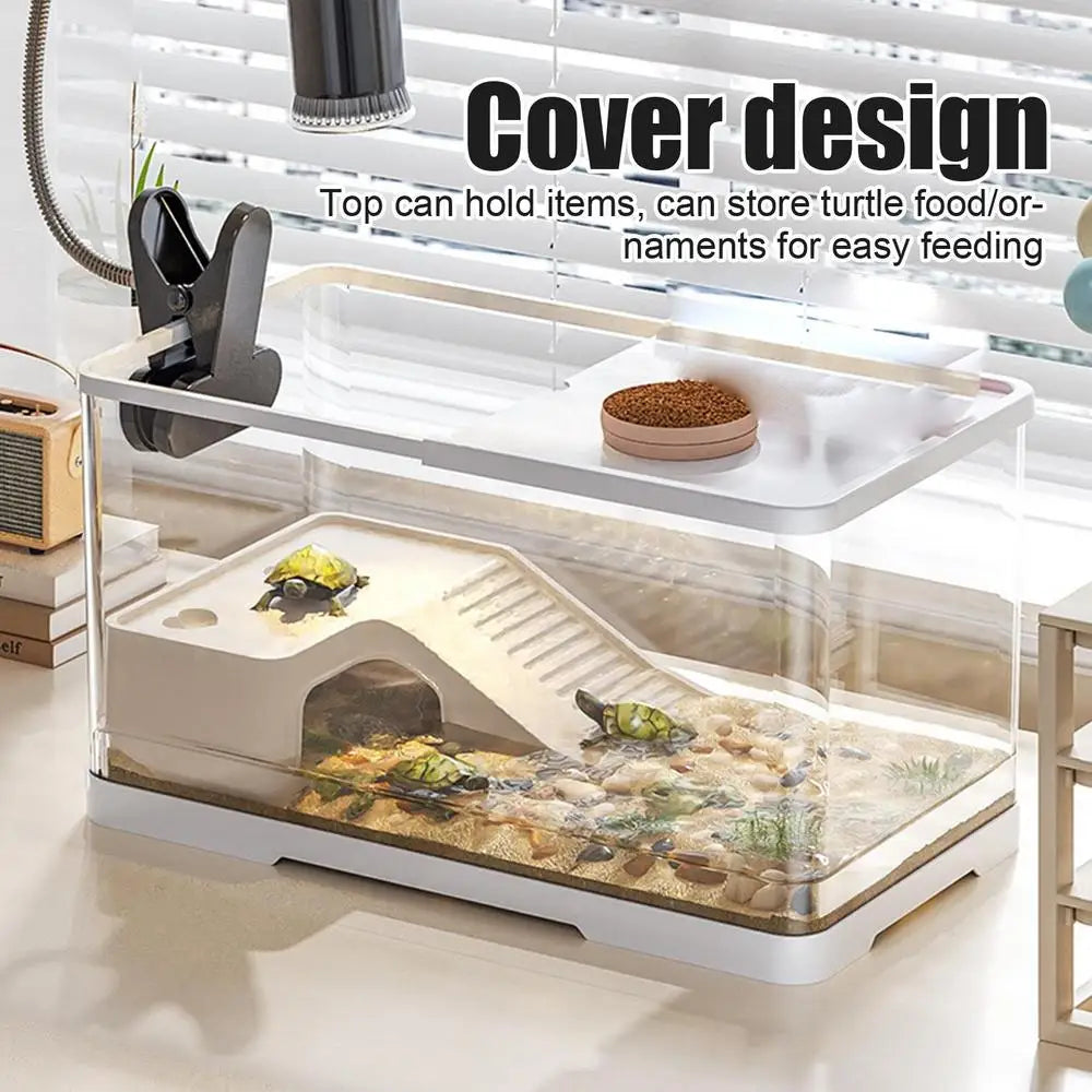 Turtle Tank Reptile Tank with Basking Platform Aquatic Tortoise Aquarium Reptile Habitat Tortoise Aquarium Habitat Turtle Carry