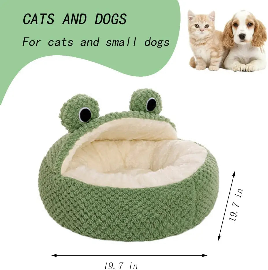 Pet Bed Cat Dog Nest Winter Warm Plush Round Cartoon Frog Deep Sleep Bag Comfort Soft Puppy Dog Bed Warm Cat Basket