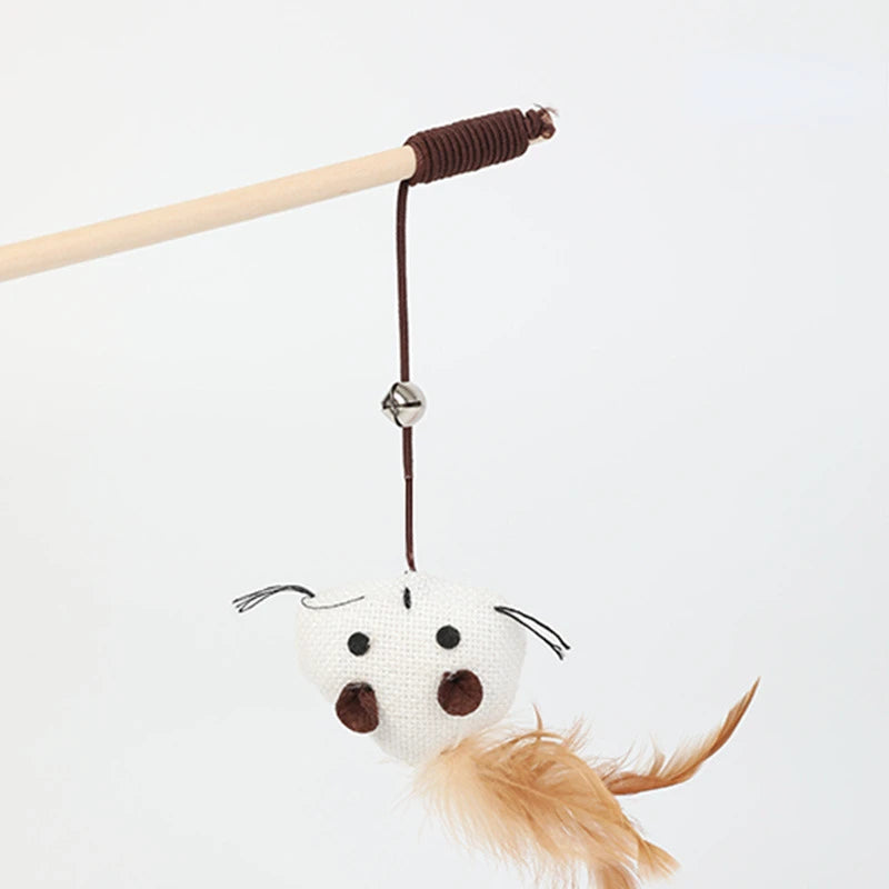 Cat Toys Cat Stick Cat Toys Cat Stick Cat Artifact Wooden Mouse Long Pole Bell Pet Supplies Cat Accessories