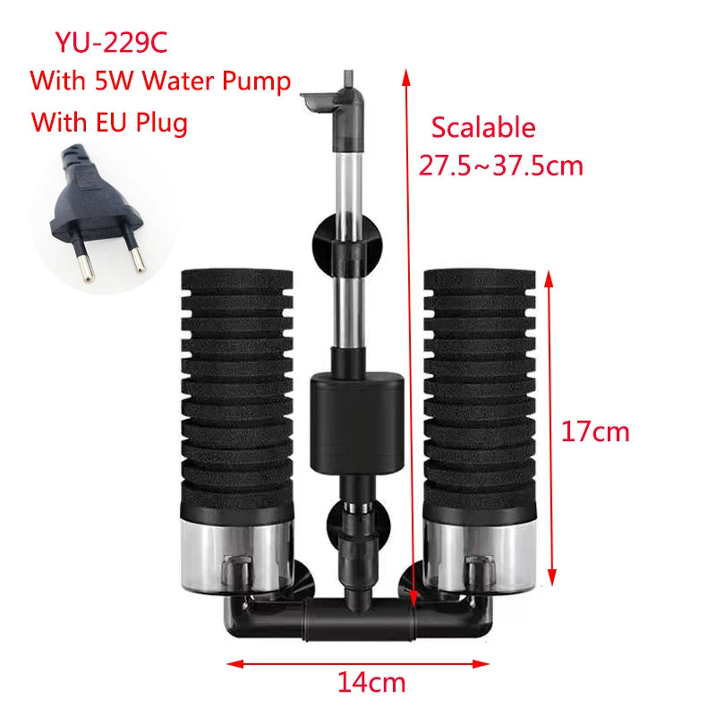 Black Aquarium Filter With Pump For Fish Tank Air Pump Skimmer Biochemical Sponge Filter Aquarium Bio Filters Filtro Aquario